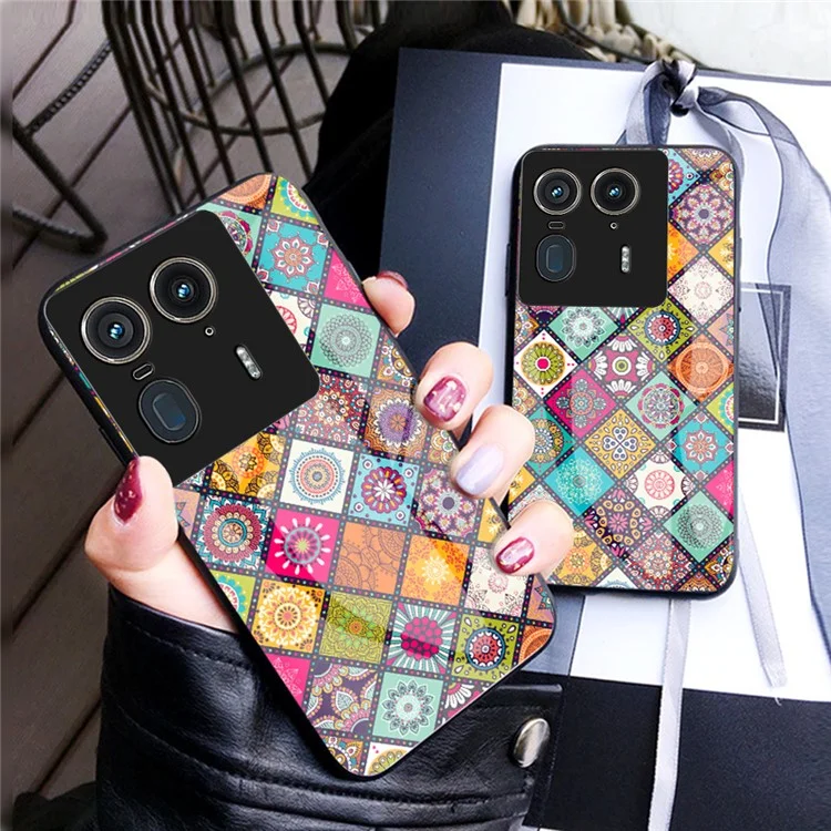 For Motorola Edge 50 Ultra 5G / Moto X50 Ultra 5G Case Kickstand Ethnic Pattern Tempered Glass Phone Cover with Strap - Color Pattern