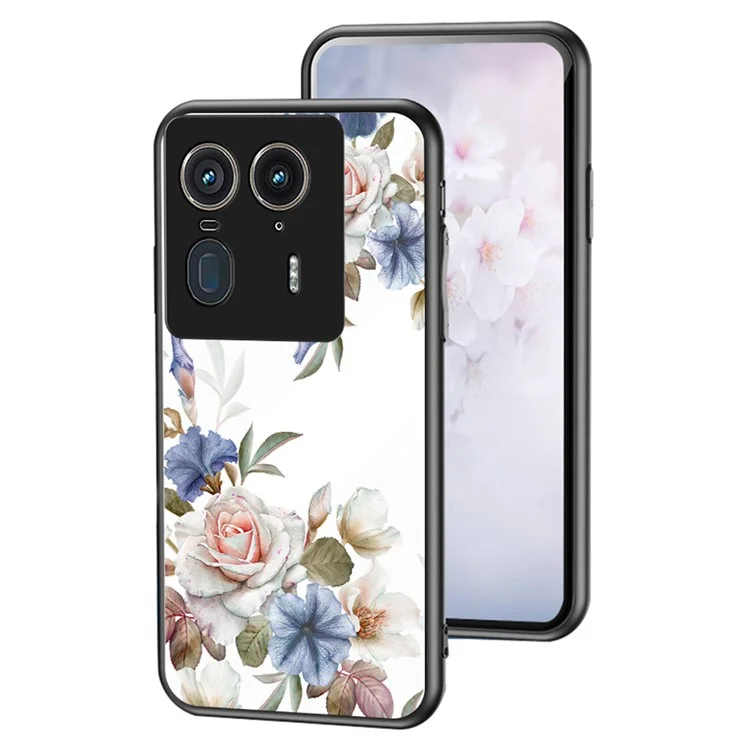 For Motorola Edge 50 Ultra 5G / Moto X50 Ultra 5G Case Floral Pattern TPU + Tempered Glass Protective Phone Cover - White Flower Bush