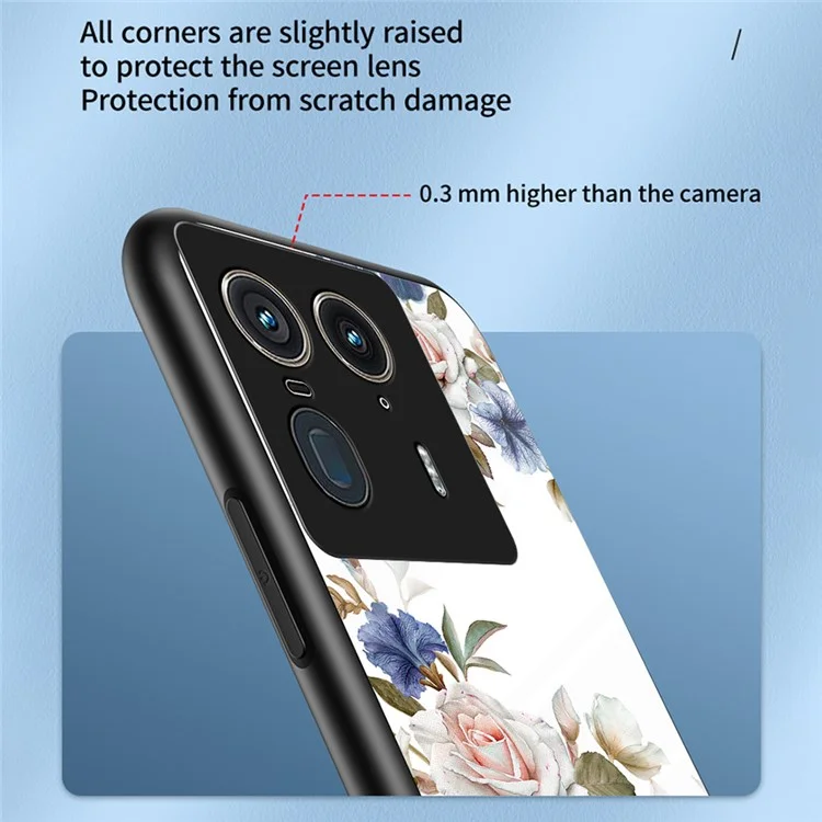 For Motorola Edge 50 Ultra 5G / Moto X50 Ultra 5G Case Floral Pattern TPU + Tempered Glass Protective Phone Cover - White Flower Bush