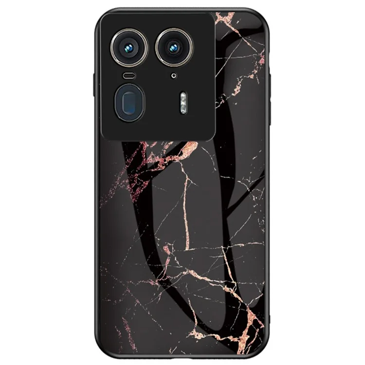 For Motorola Edge 50 Ultra 5G / Moto X50 Ultra 5G Case Marble Pattern Tempered Glass + PC + TPU Protective Phone Cover - Gold Black Marble