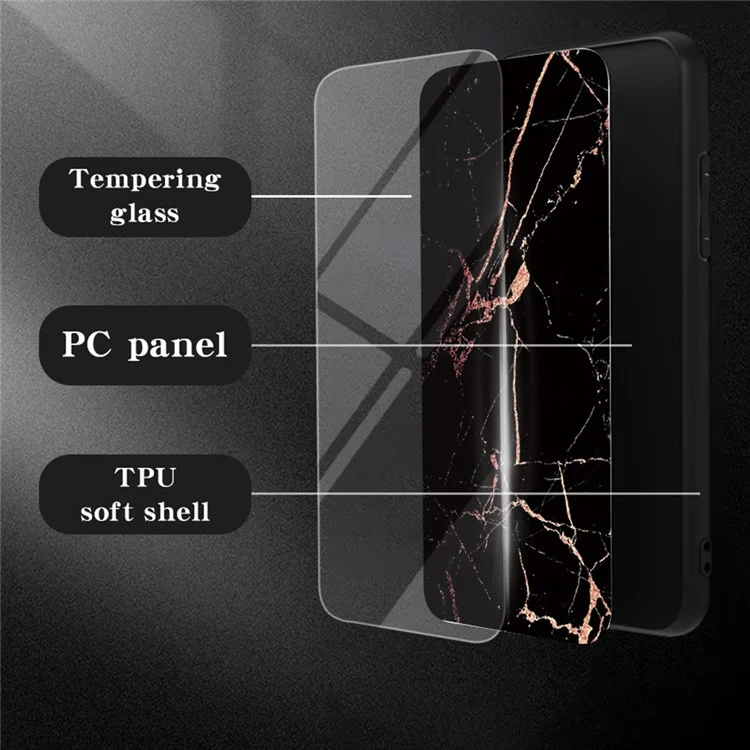 For Motorola Edge 50 Ultra 5G / Moto X50 Ultra 5G Case Marble Pattern Tempered Glass + PC + TPU Protective Phone Cover - Gold Black Marble