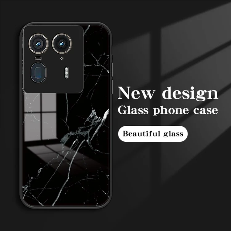 For Motorola Edge 50 Ultra 5G / Moto X50 Ultra 5G Case Marble Pattern Tempered Glass + PC + TPU Protective Phone Cover - Gold Black Marble