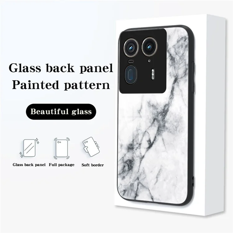 For Motorola Edge 50 Ultra 5G / Moto X50 Ultra 5G Case Marble Pattern Tempered Glass + PC + TPU Protective Phone Cover - Gold Black Marble