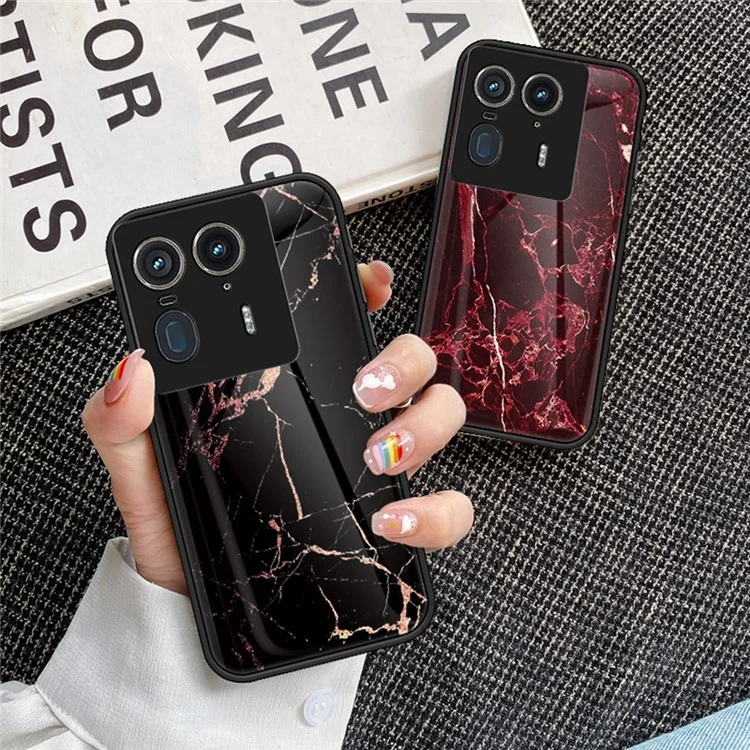 For Motorola Edge 50 Ultra 5G / Moto X50 Ultra 5G Case Marble Pattern Tempered Glass + PC + TPU Protective Phone Cover - Gold Black Marble