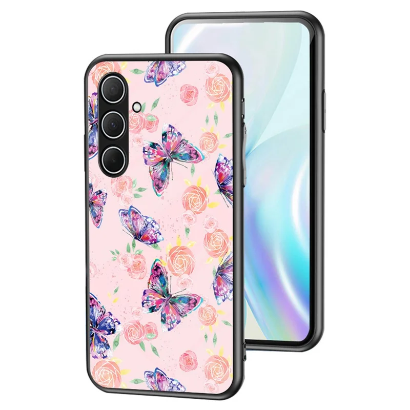 For Samsung Galaxy A36 5G Case Butterfly Pattern TPU + Tempered Glass Protective Phone Cover - Rose Butterfly