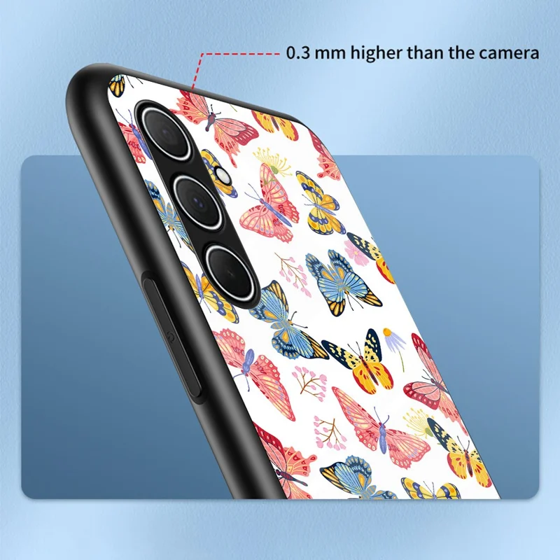 For Samsung Galaxy A36 5G Case Butterfly Pattern TPU + Tempered Glass Protective Phone Cover - Rose Butterfly