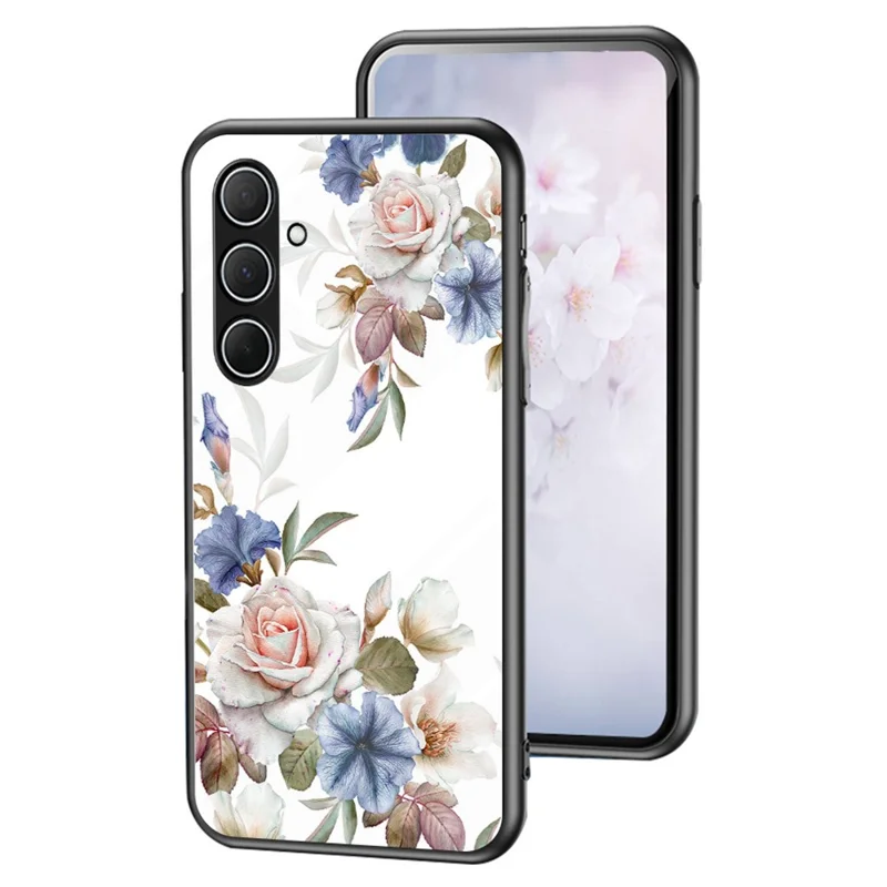 For Samsung Galaxy A36 5G Case Floral Pattern TPU + Tempered Glass Protective Phone Cover - White Flower Bush