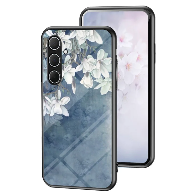 For Samsung Galaxy A56 5G Case Floral Pattern TPU + Tempered Glass Protective Phone Cover - Chinese Rose