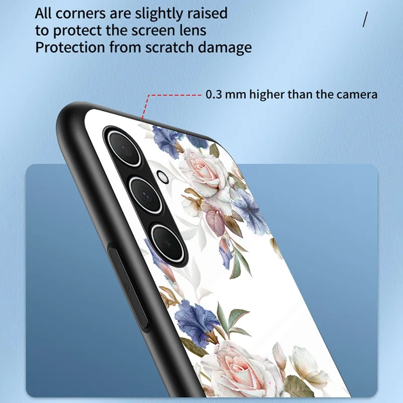 For Samsung Galaxy A56 5G Case Floral Pattern TPU + Tempered Glass Protective Phone Cover - Chinese Rose
