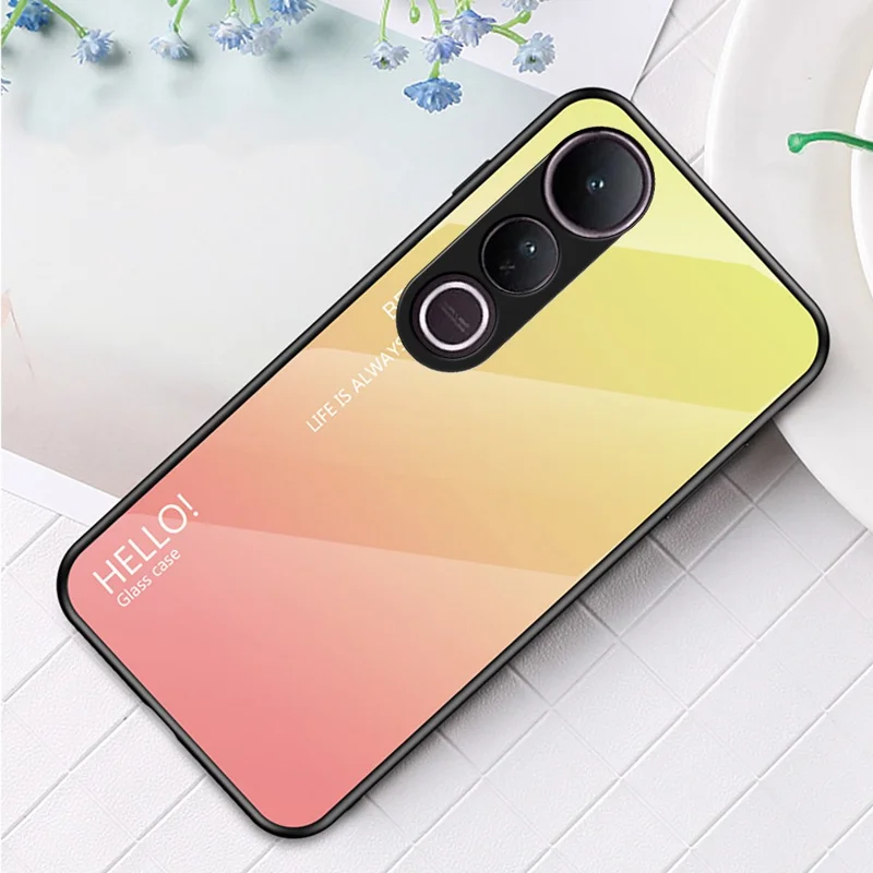 For vivo V50 Lite 5G / 4G Case Anti-Scratch Tempered Glass + PC + TPU Phone Cover - Gradient Yellow