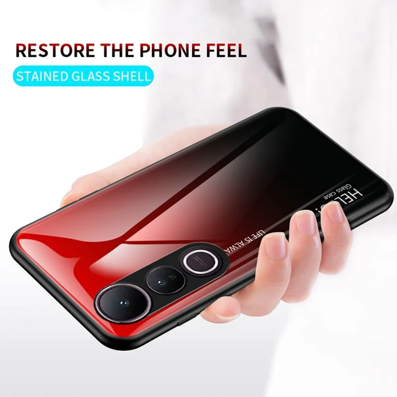 For vivo V50 Lite 5G / 4G Case Anti-Scratch Tempered Glass + PC + TPU Phone Cover - Gradient Yellow