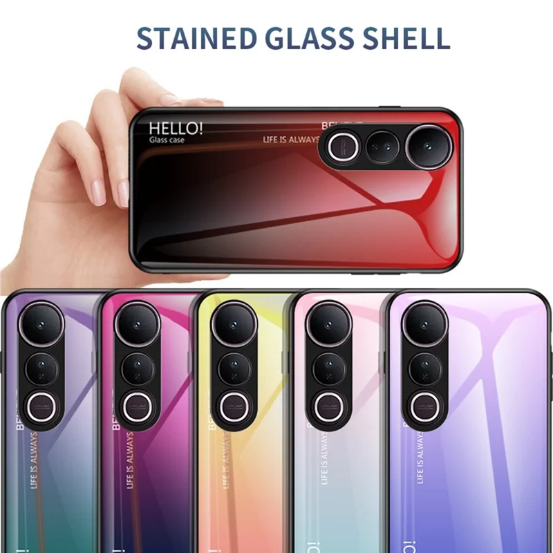 For vivo V50 Lite 5G / 4G Case Anti-Scratch Tempered Glass + PC + TPU Phone Cover - Gradient Yellow