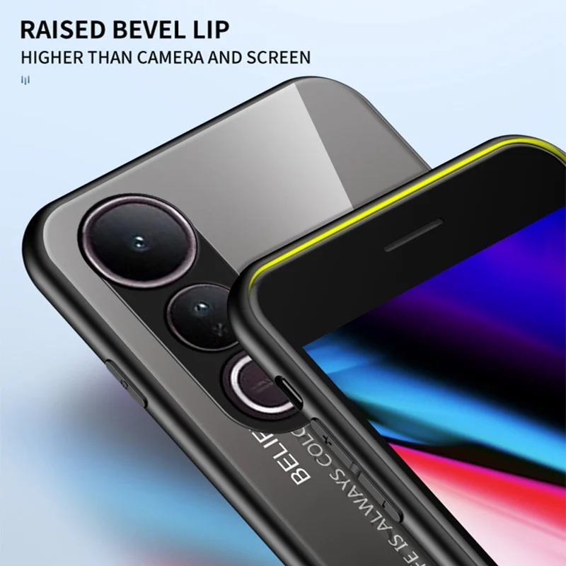 For vivo V50 Lite 5G / 4G Case Anti-Scratch Tempered Glass + PC + TPU Phone Cover - Gradient Yellow