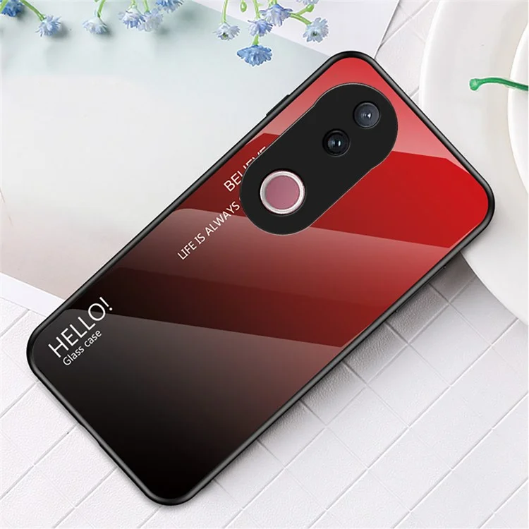 Чехол для vivo V50 5G с защитой от царапин: Закаленное стекло + ПК + ТПУ - Градиент Красный Черный