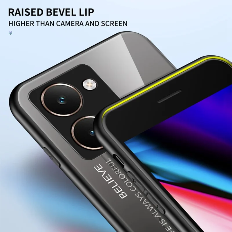For Realme P3 Ultra 5G Case Anti-Scratch Tempered Glass + PC + TPU Phone Cover - Gradient Pink Blue