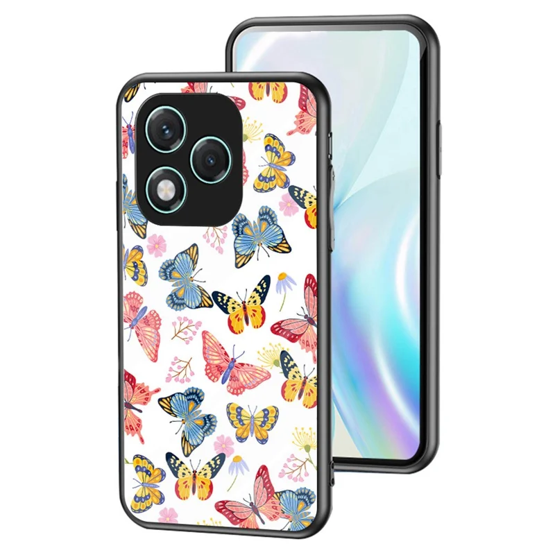 For Honor 400 Lite 5G Case Butterfly Pattern TPU + Tempered Glass Protective Phone Cover - Colorful Butterfly