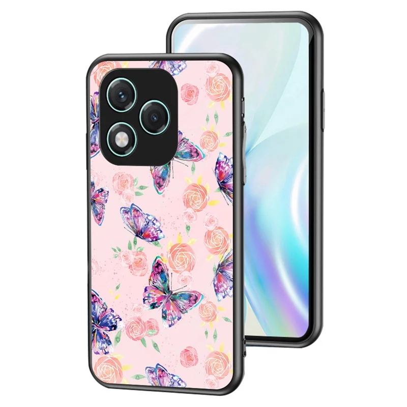 For Honor 400 Lite 5G Case Butterfly Pattern TPU + Tempered Glass Protective Phone Cover - Rose Butterfly