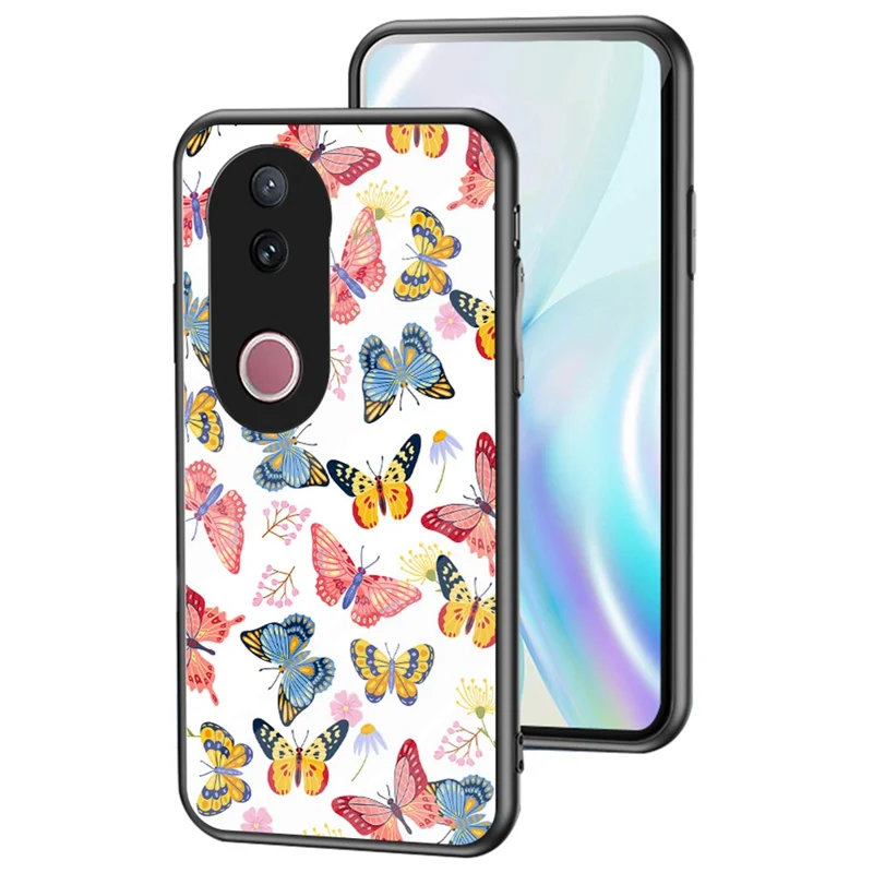 For vivo V50 5G Case Butterfly Pattern TPU + Tempered Glass Protective Phone Cover - Colorful Butterfly
