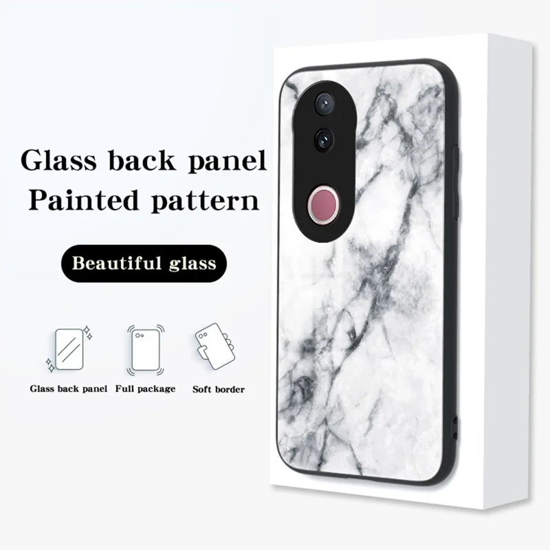 For vivo V50 5G Case Marble Pattern Tempered Glass + PC + TPU Protective Phone Cover - Flying Pigeon Marble