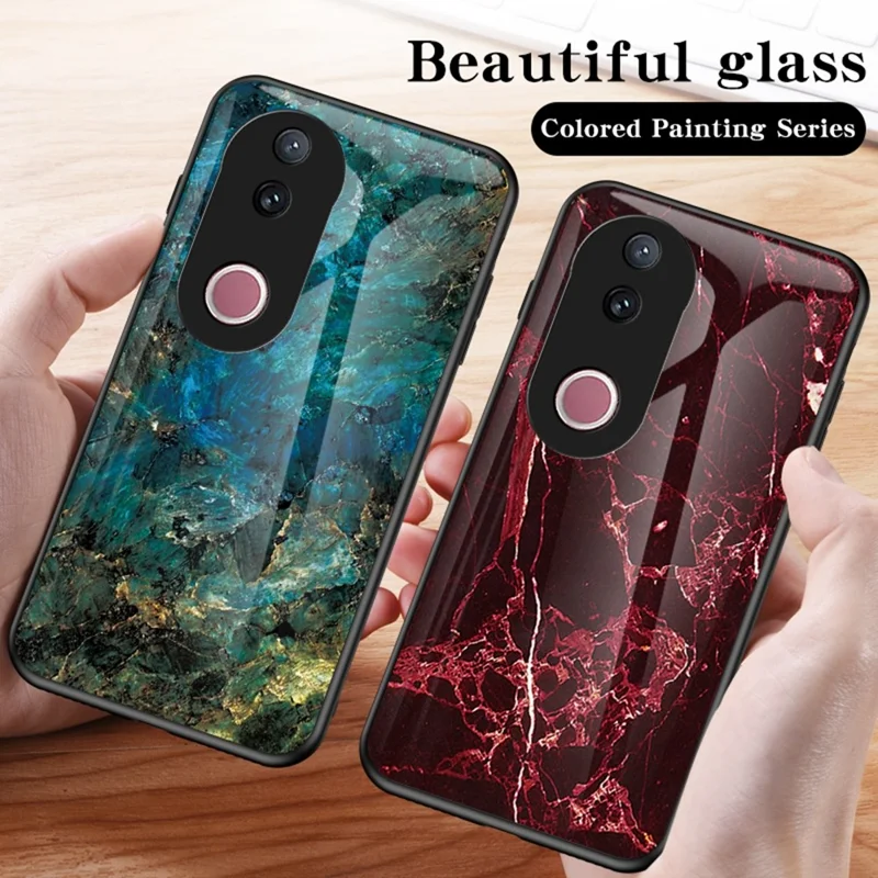 For vivo V50 5G Case Marble Pattern Tempered Glass + PC + TPU Protective Phone Cover - Flying Pigeon Marble