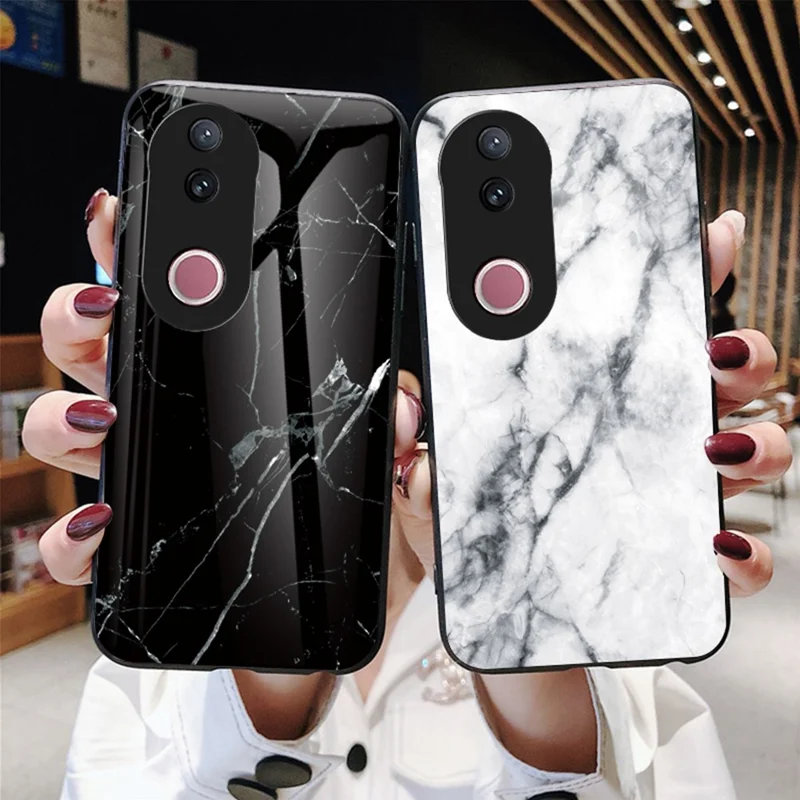 For vivo V50 5G Case Marble Pattern Tempered Glass + PC + TPU Protective Phone Cover - Flying Pigeon Marble