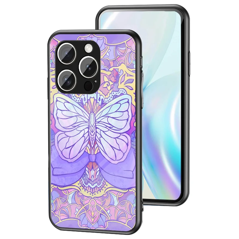 Étui pour iPhone 16 Pro Max Motif Papillon TPU + Verre Trempé Coque de Protection pour Téléphone - Papillon Fantôme