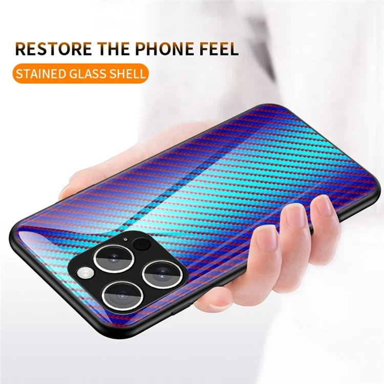 Handyhülle für iPhone 15 Pro Max mit Panzerglas Stoßfest - Blaue Carbonfaser