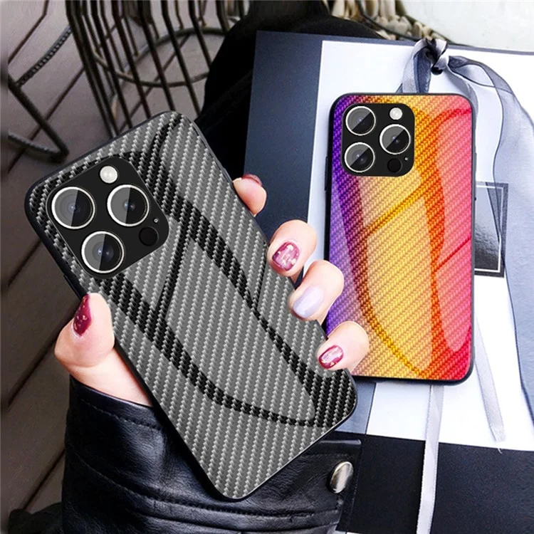 Handyhülle für iPhone 15 Pro Max mit Panzerglas Stoßfest - Blaue Carbonfaser