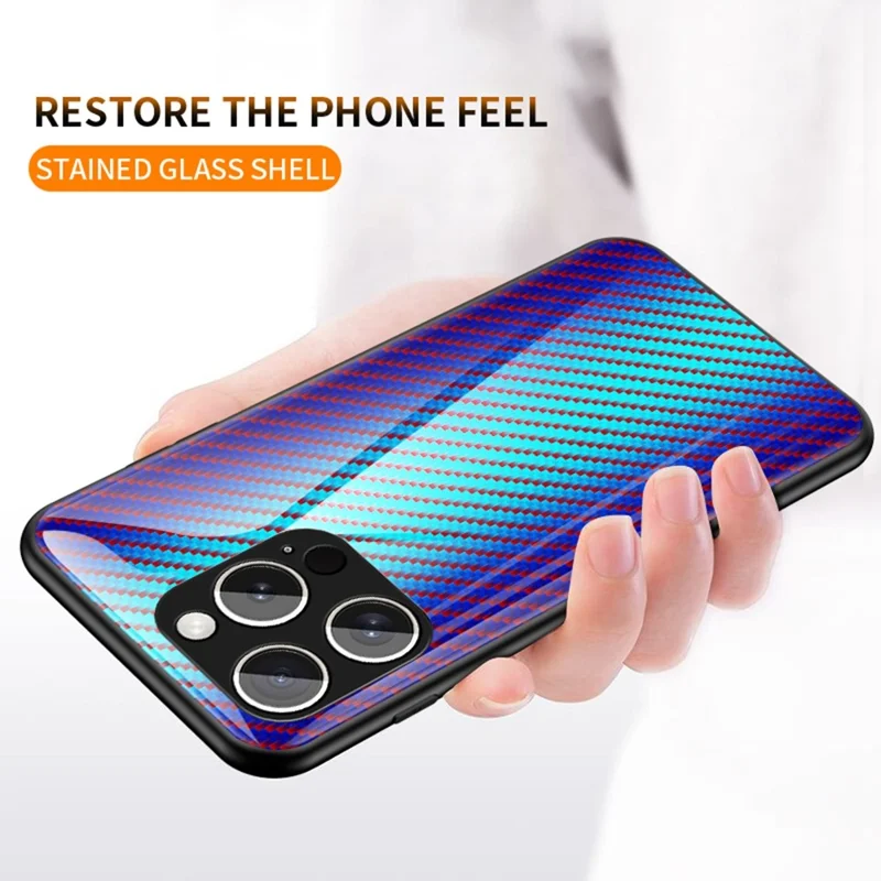 For iPhone 15 Pro Max Case Tempered Glass Shockproof Phone Cover - Colorful Fiber