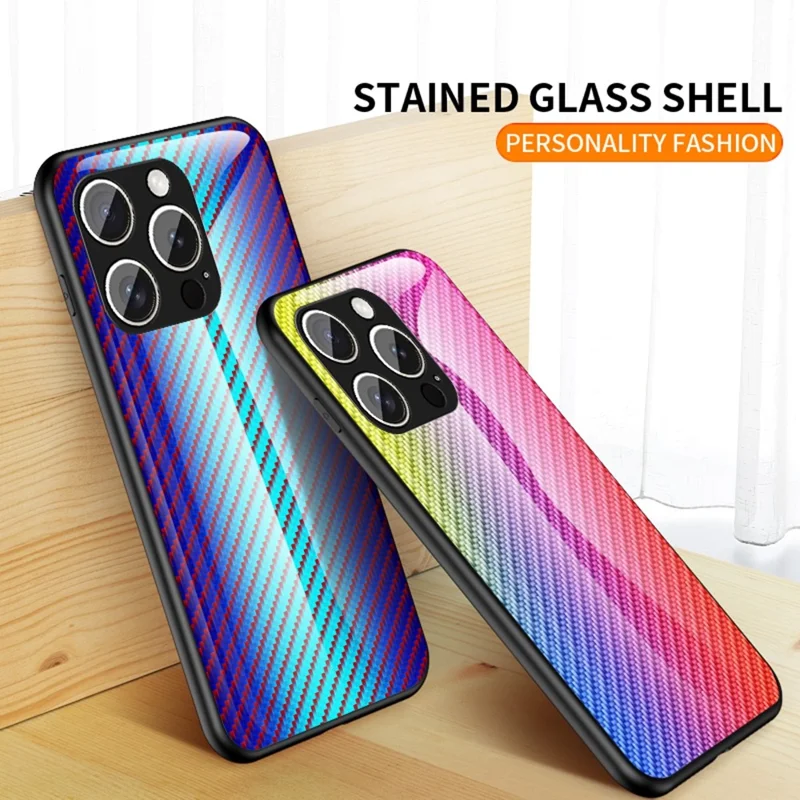 For iPhone 15 Pro Max Case Tempered Glass Shockproof Phone Cover - Colorful Fiber