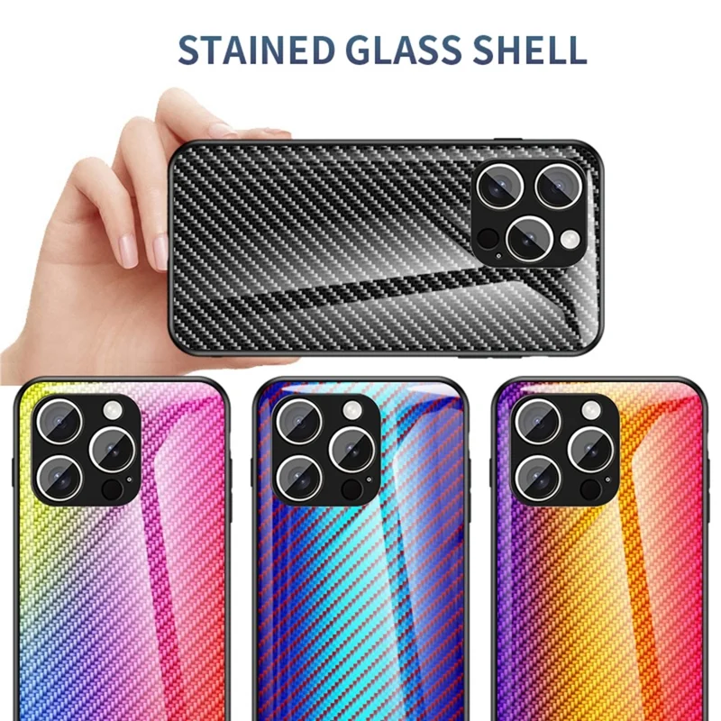 For iPhone 15 Pro Max Case Tempered Glass Shockproof Phone Cover - Colorful Fiber