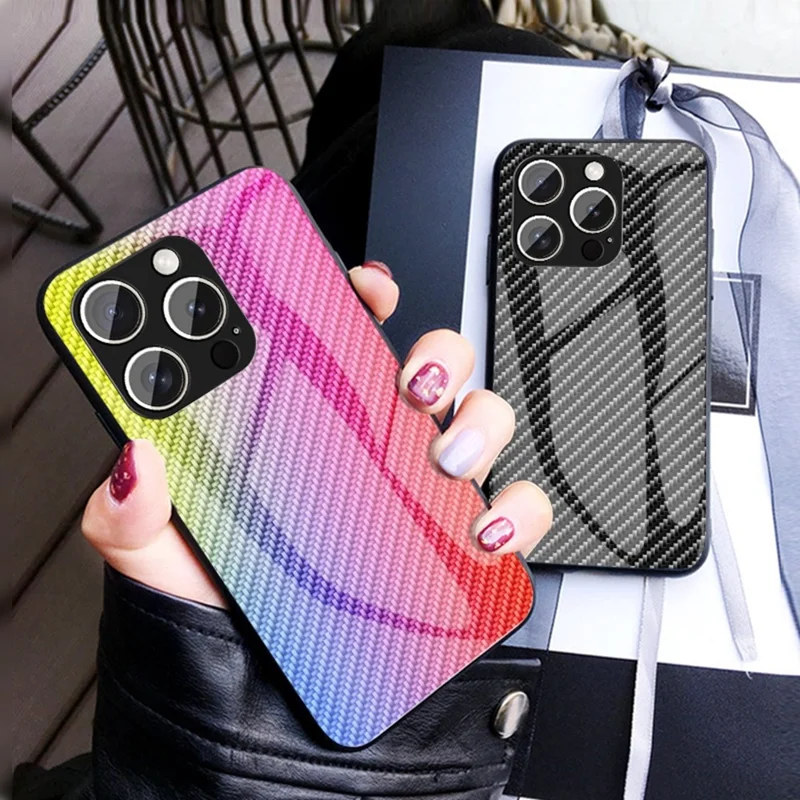 For iPhone 15 Pro Max Case Tempered Glass Shockproof Phone Cover - Colorful Fiber