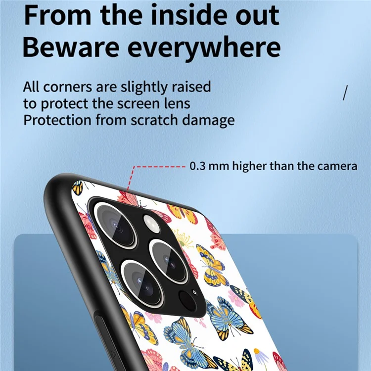Чехол для iPhone 15 Pro Max с узором в виде бабочек, TPU + закаленное стекло, защитный чехол для телефона - Розовая бабочка