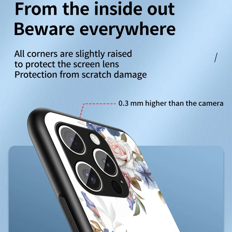 For iPhone 15 Pro Max Case Floral Pattern TPU + Tempered Glass Protective Phone Cover - Glamorous Peony