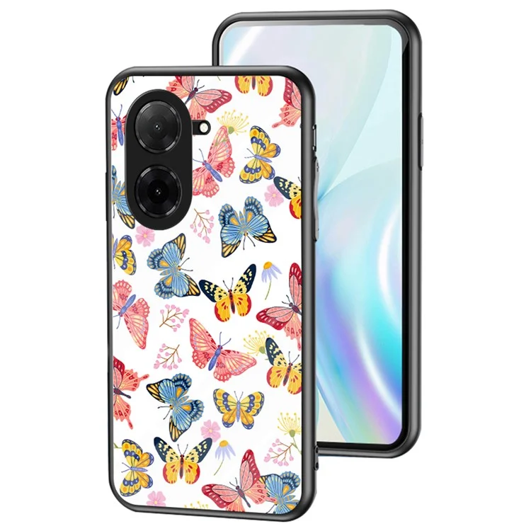 For Xiaomi Poco C71 4G / Redmi A5 4G (171.7mm) Case Butterfly Pattern TPU + Tempered Glass Protective Phone Cover - Colorful Butterfly