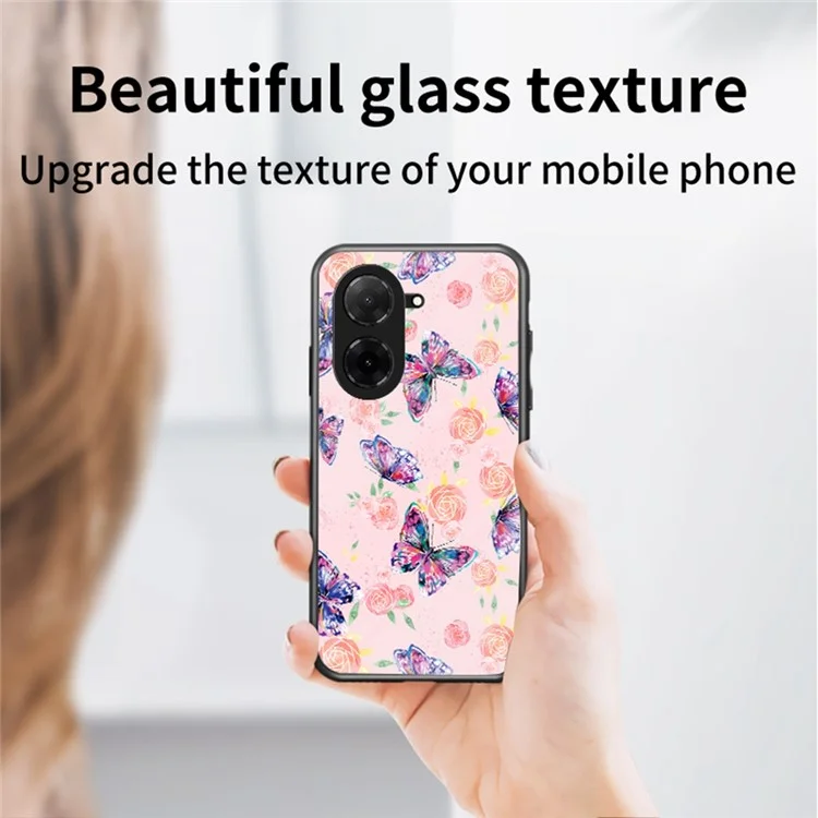 For Xiaomi Poco C71 4G / Redmi A5 4G (171.7mm) Case Butterfly Pattern TPU + Tempered Glass Protective Phone Cover - Colorful Butterfly
