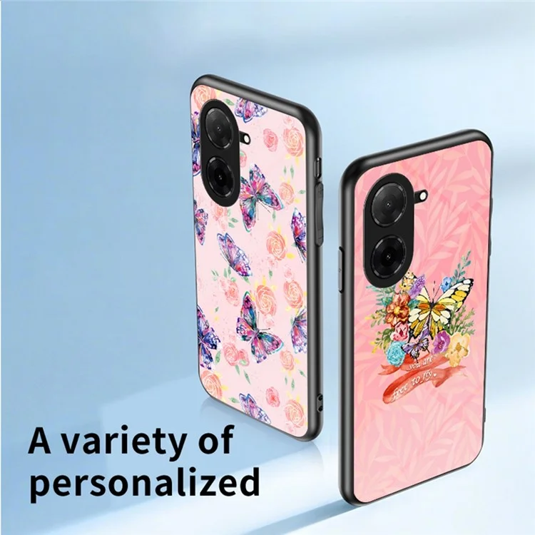 For Xiaomi Poco C71 4G / Redmi A5 4G (171.7mm) Case Butterfly Pattern TPU + Tempered Glass Protective Phone Cover - Colorful Butterfly