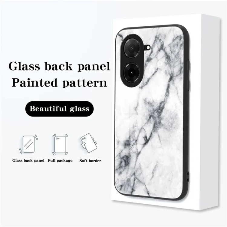 For Xiaomi Poco C71 4G / Redmi A5 4G (171.7mm) Case Marble Pattern Tempered Glass + PC + TPU Protective Phone Cover - Emerald Marble