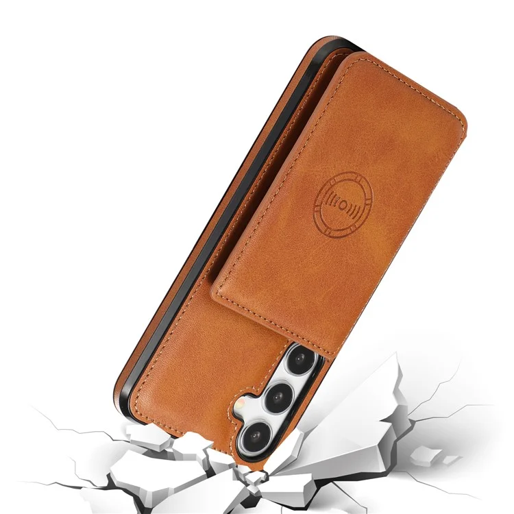 For Samsung Galaxy S24 FE Case Card Holder Kickstand PU Leather + TPU Phone Cover - Brown