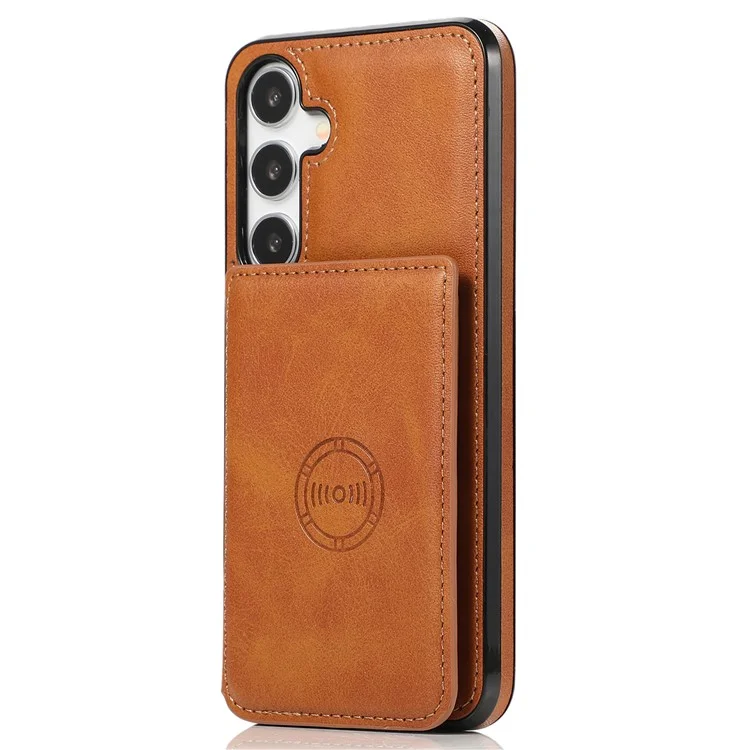 For Samsung Galaxy S24 FE Case Card Holder Kickstand PU Leather + TPU Phone Cover - Brown