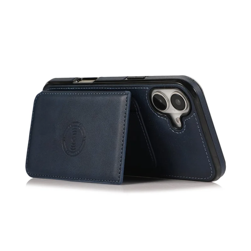 For iPhone 16 Case Card Holder Kickstand PU Leather + TPU Phone Cover - Blue