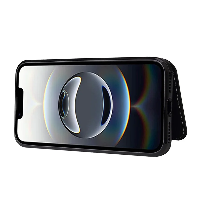 For iPhone 16e Case Card Holder Kickstand PU Leather + TPU Phone Cover - Black