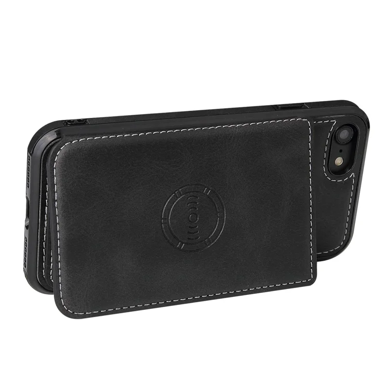 For iPhone 16e Case Card Holder Kickstand PU Leather + TPU Phone Cover - Black