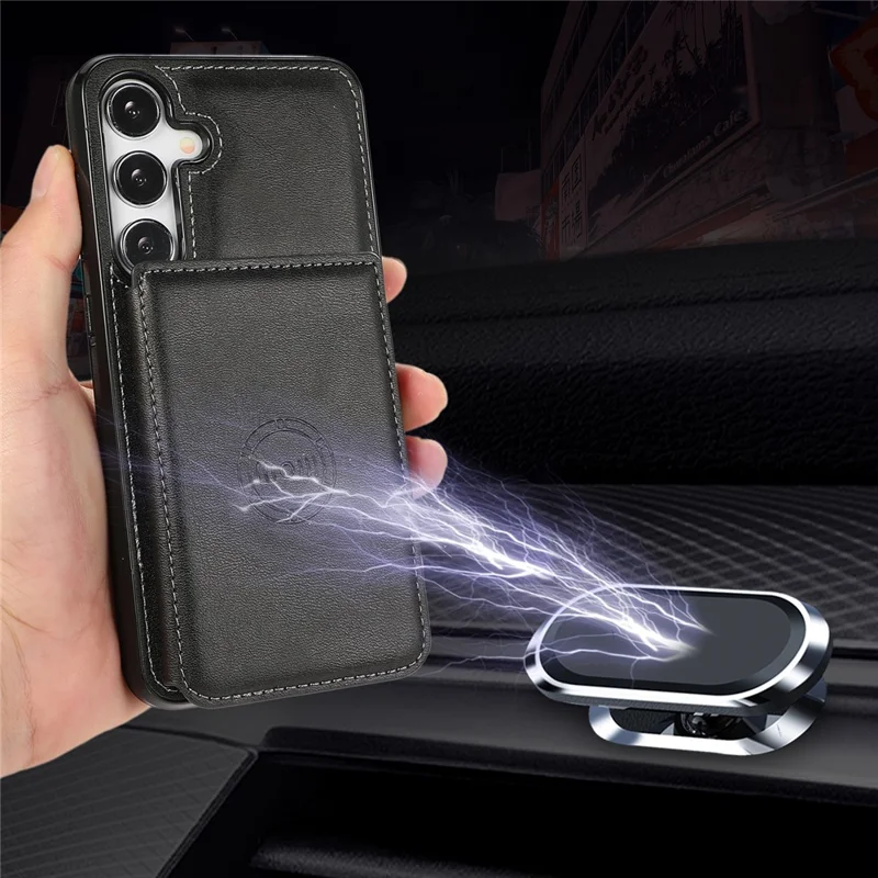 For Samsung Galaxy A36 5G Case Card Holder Kickstand PU Leather + TPU Phone Cover - Black