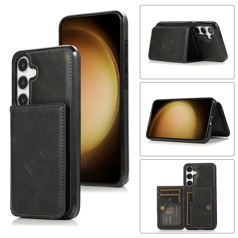 For Samsung Galaxy A55 5G Case Card Holder Kickstand PU Leather + TPU Phone Cover - Black