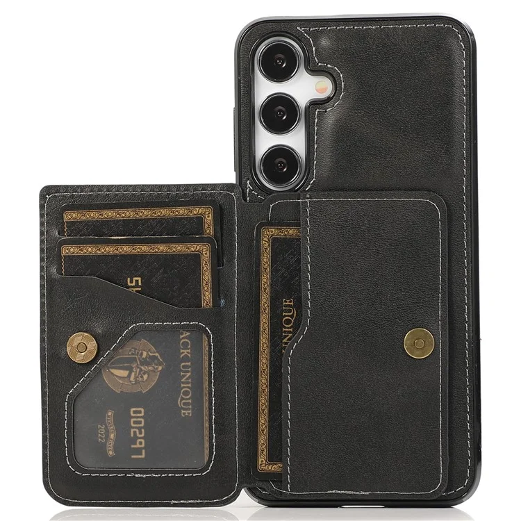For Samsung Galaxy A35 5G Case Card Holder Kickstand PU Leather + TPU Phone Cover - Black