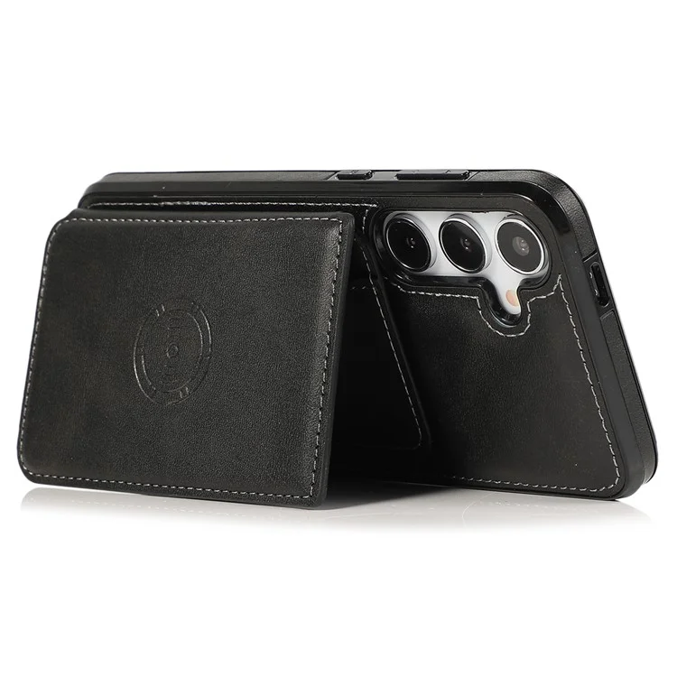 For Samsung Galaxy A35 5G Case Card Holder Kickstand PU Leather + TPU Phone Cover - Black