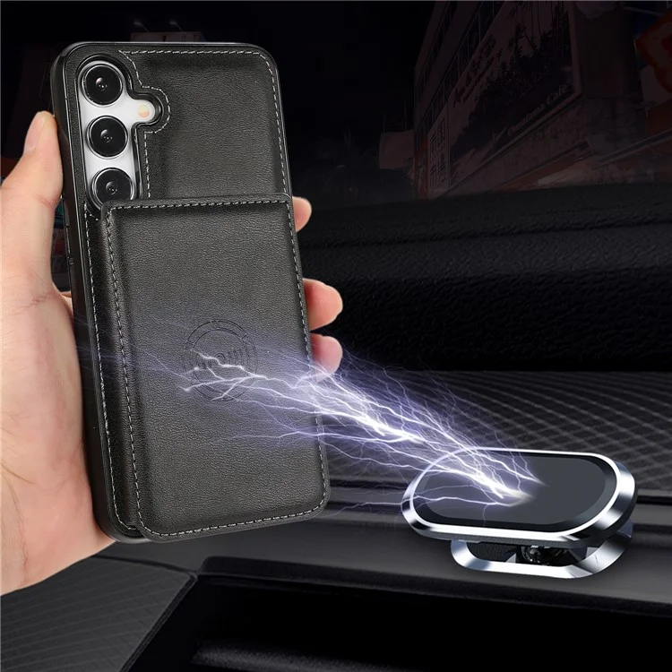 For Samsung Galaxy A35 5G Case Card Holder Kickstand PU Leather + TPU Phone Cover - Black