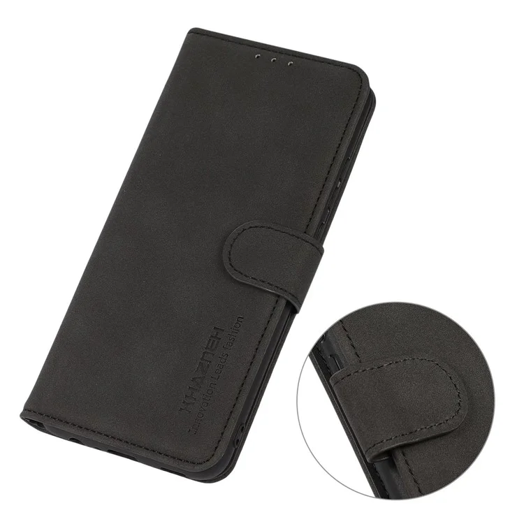 Khazneh Para Samsung Galaxy S23 Ultra 5G Case de Teléfono de Cuero PU Texturizado Soporte Plegable de Protección Completa Tapa de la Billetera de la Billetera - Negro