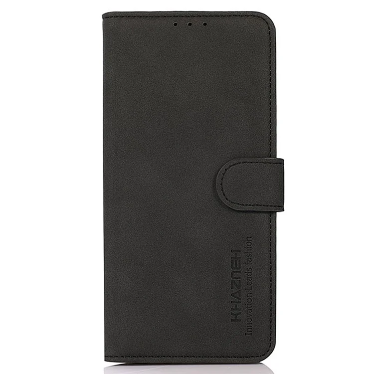 KHAZNEH Para Samsung Galaxy S23 Ultra Capa de telefone em couro PU com textura Fecho magnético Suporte dobrável Proteção total Carteira para telefone - Preto